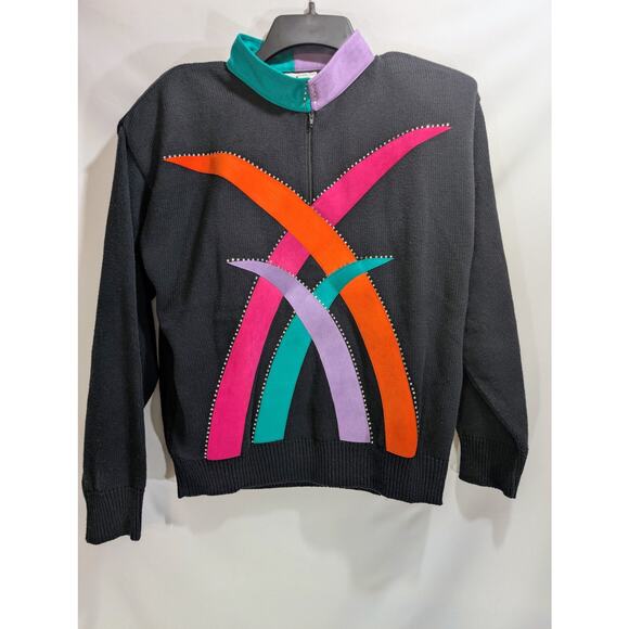 Vintage Talk of the Walk Atlantic City 100% Cotton Sweater Suede Appliqué S - Picture 2 of 8